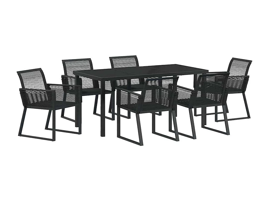Set da pranzo da giardino in rattan nero da 7 pezzi