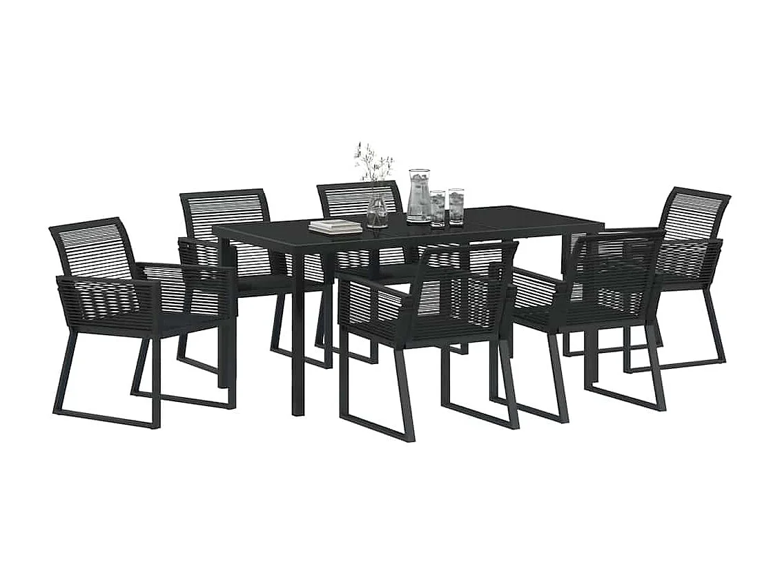 Set da pranzo da giardino in rattan nero da 7 pezzi