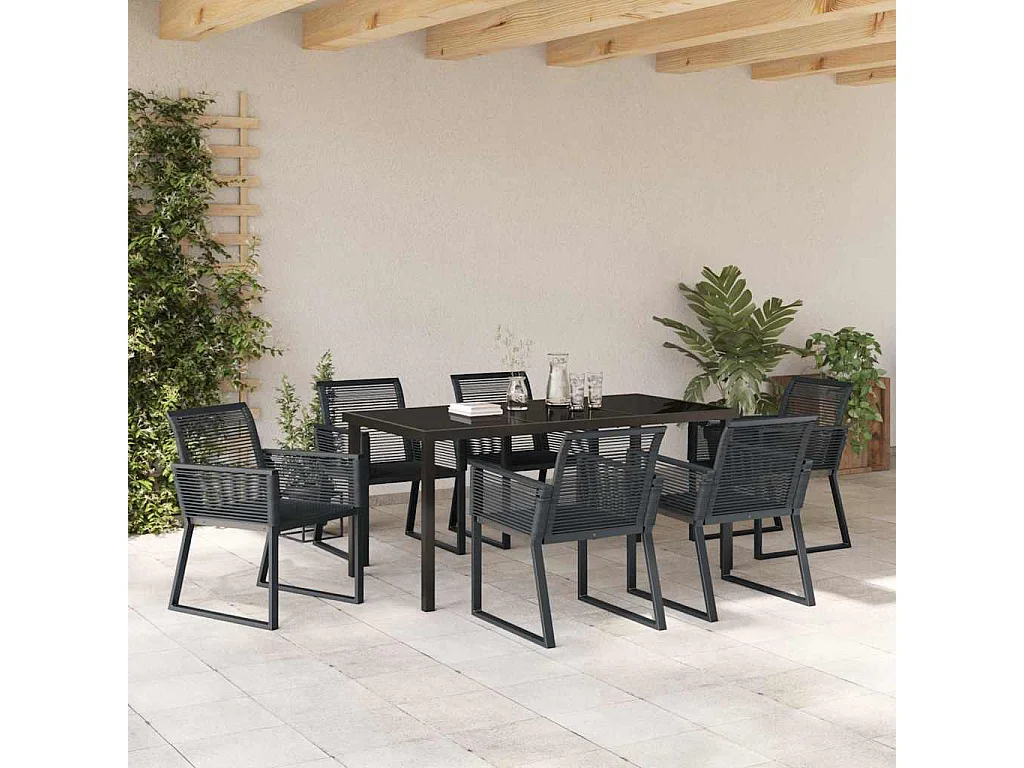 Set da pranzo da giardino in rattan nero da 7 pezzi