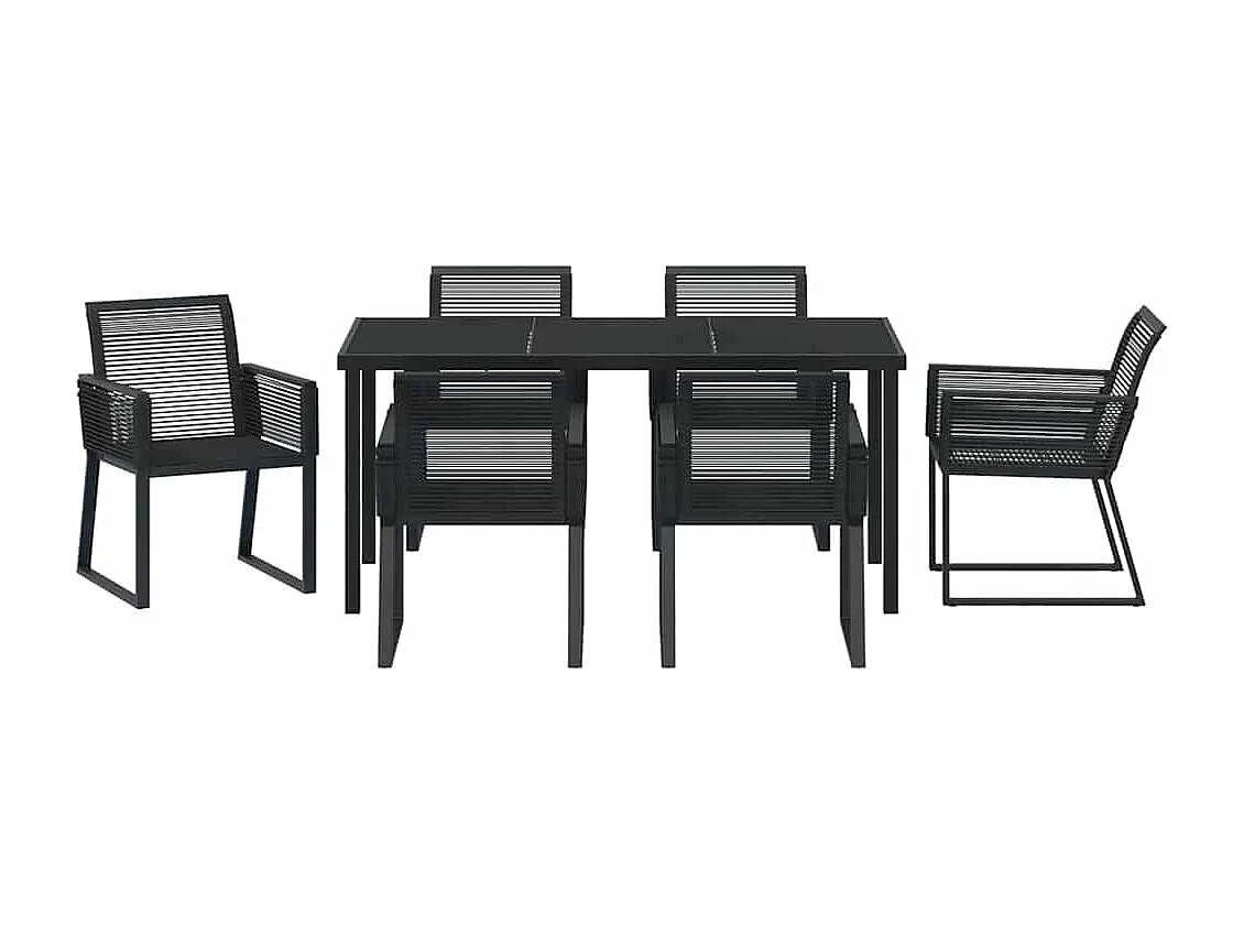 Set da pranzo da giardino in rattan nero da 7 pezzi