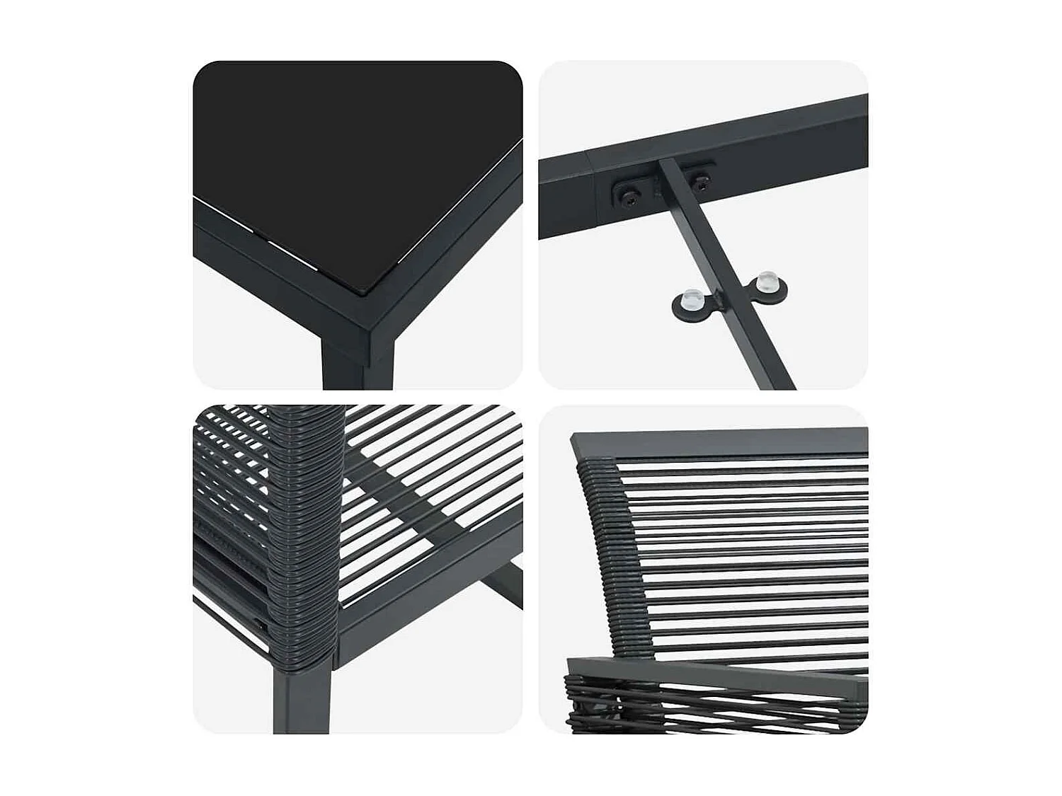 Set da pranzo da giardino in rattan nero da 7 pezzi