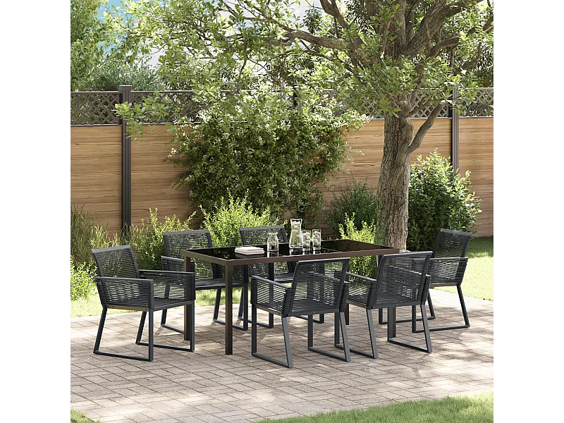 Ensemble de Salle à Manger de Jardin 7 Pièces Noir Rattan Poly