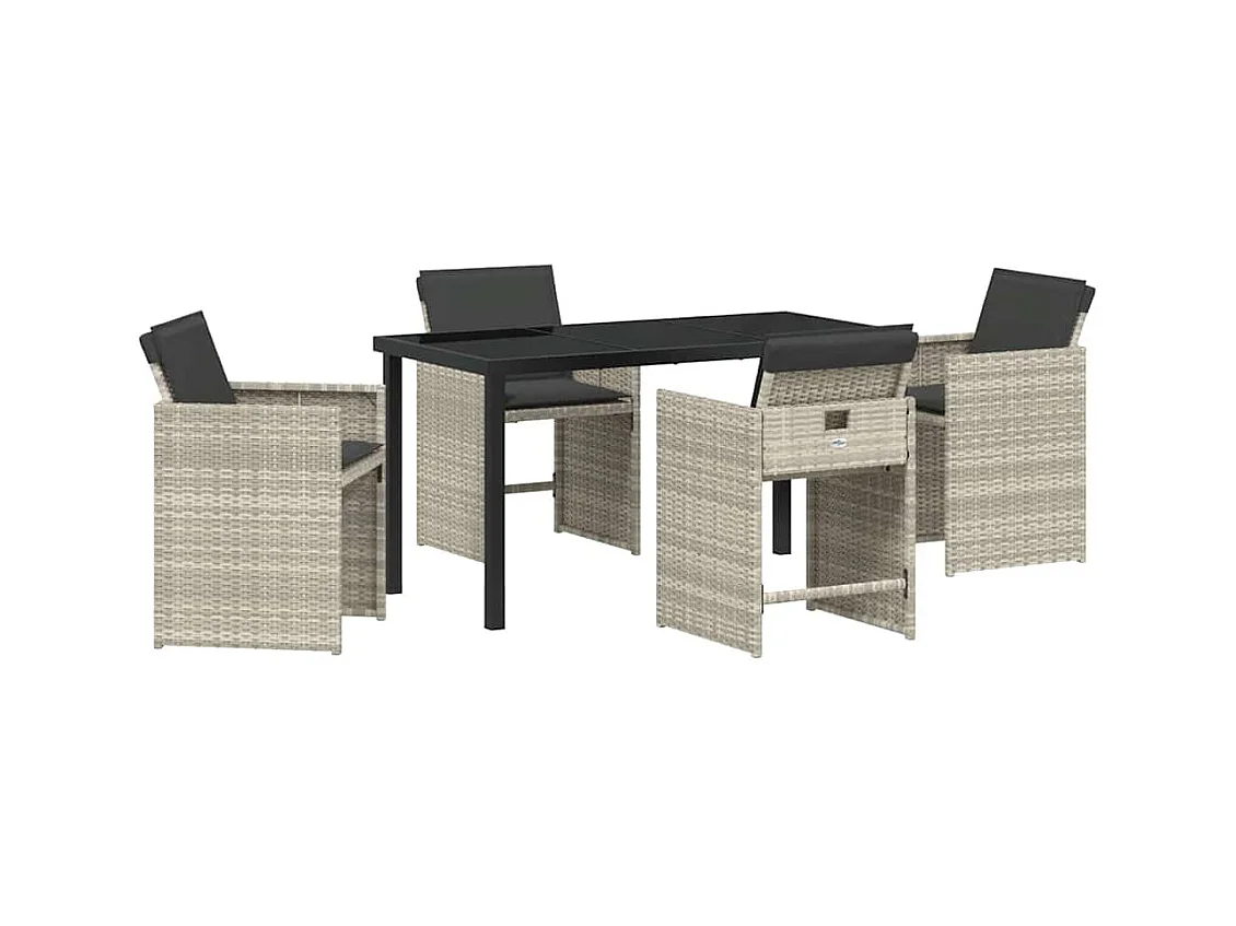 Set da pranzo da giardino 5 pezzi con cuscini grigio chiaro in rattan sintetico