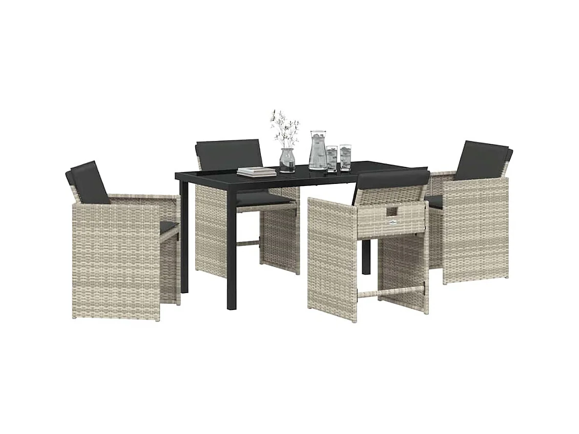 Set da pranzo da giardino 5 pezzi con cuscini grigio chiaro in rattan sintetico