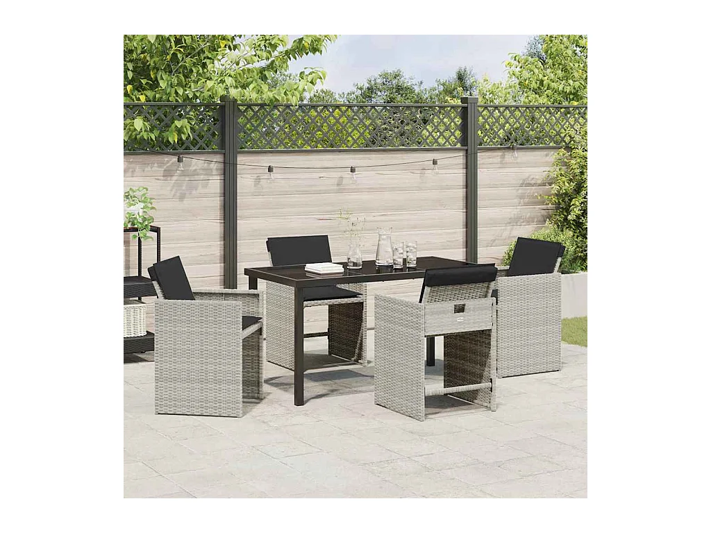 Set da pranzo da giardino 5 pezzi con cuscini grigio chiaro in rattan sintetico
