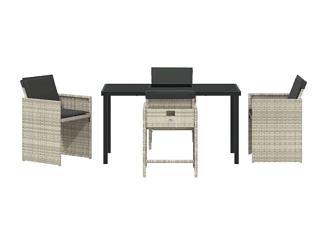 Set da pranzo da giardino 5 pezzi con cuscini grigio chiaro in rattan sintetico