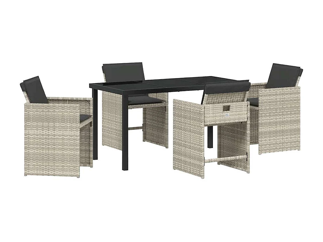 Set da pranzo da giardino 5 pezzi con cuscini grigio chiaro in rattan sintetico