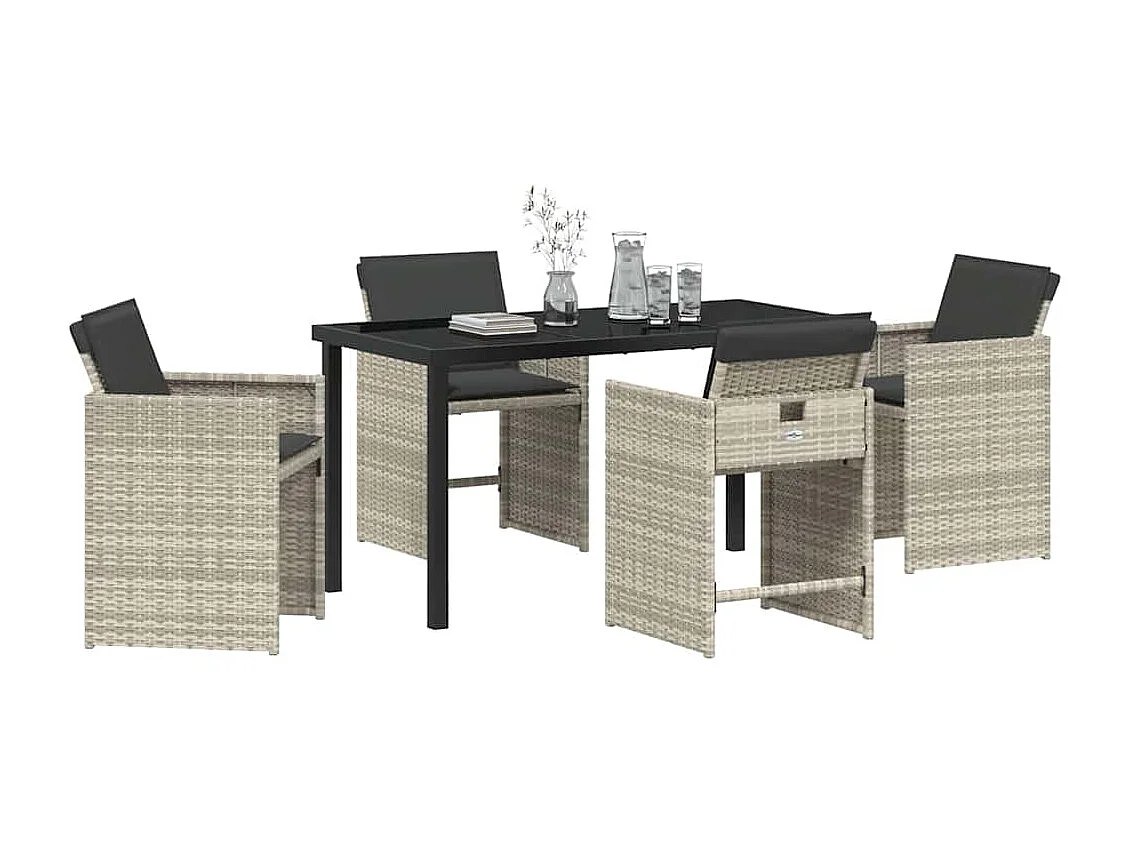 Set da pranzo da giardino 5 pezzi con cuscini grigio chiaro in rattan sintetico