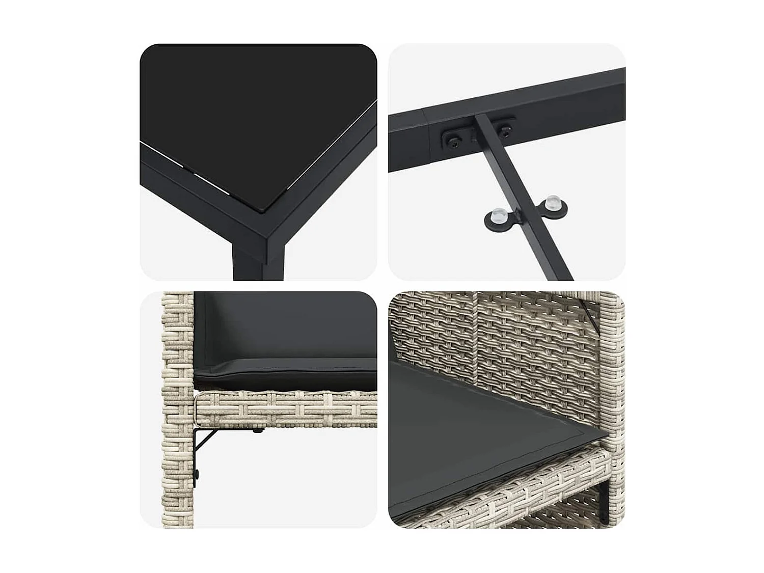 Set da pranzo da giardino 5 pezzi con cuscini grigio chiaro in rattan sintetico