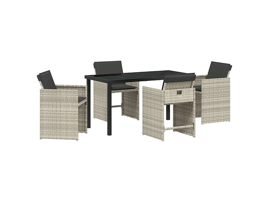 Ensemble de salle à manger de jardin 5 pièces avec coussins gris clair en rattan synthétique