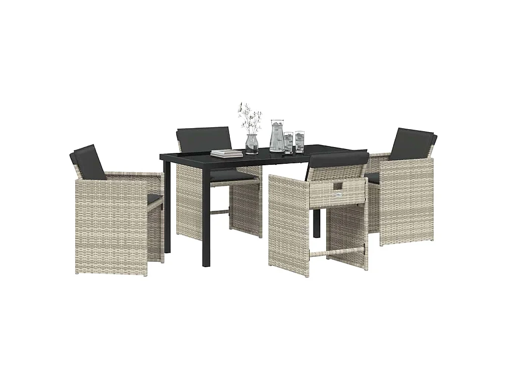 Ensemble de salle à manger de jardin 5 pièces avec coussins gris clair en rattan synthétique