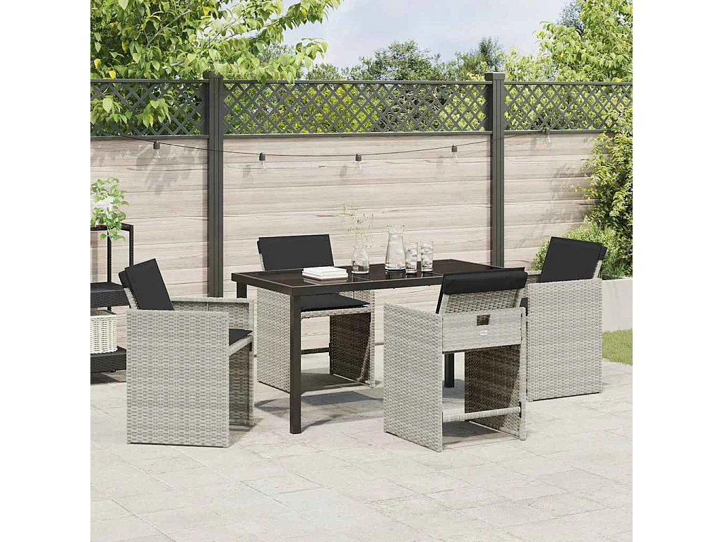 Ensemble de salle à manger de jardin 5 pièces avec coussins gris clair en rattan synthétique