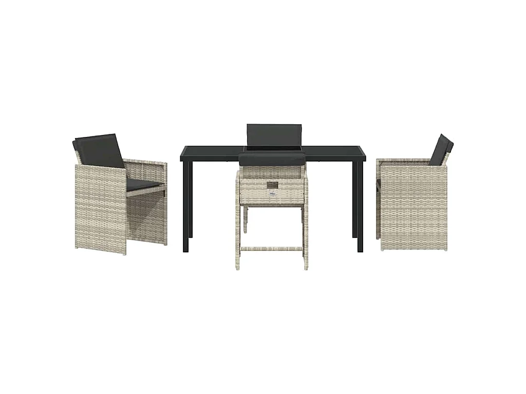 Ensemble de salle à manger de jardin 5 pièces avec coussins gris clair en rattan synthétique