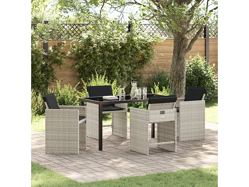 Set da pranzo da giardino 5 pezzi con cuscini grigio chiaro in rattan sintetico