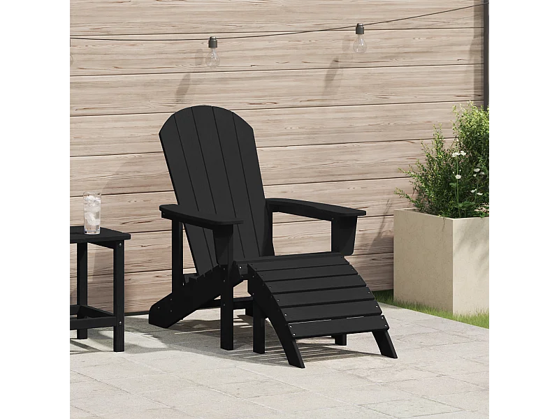 Sedia Adirondack in HDPE nero con poggiapiedi