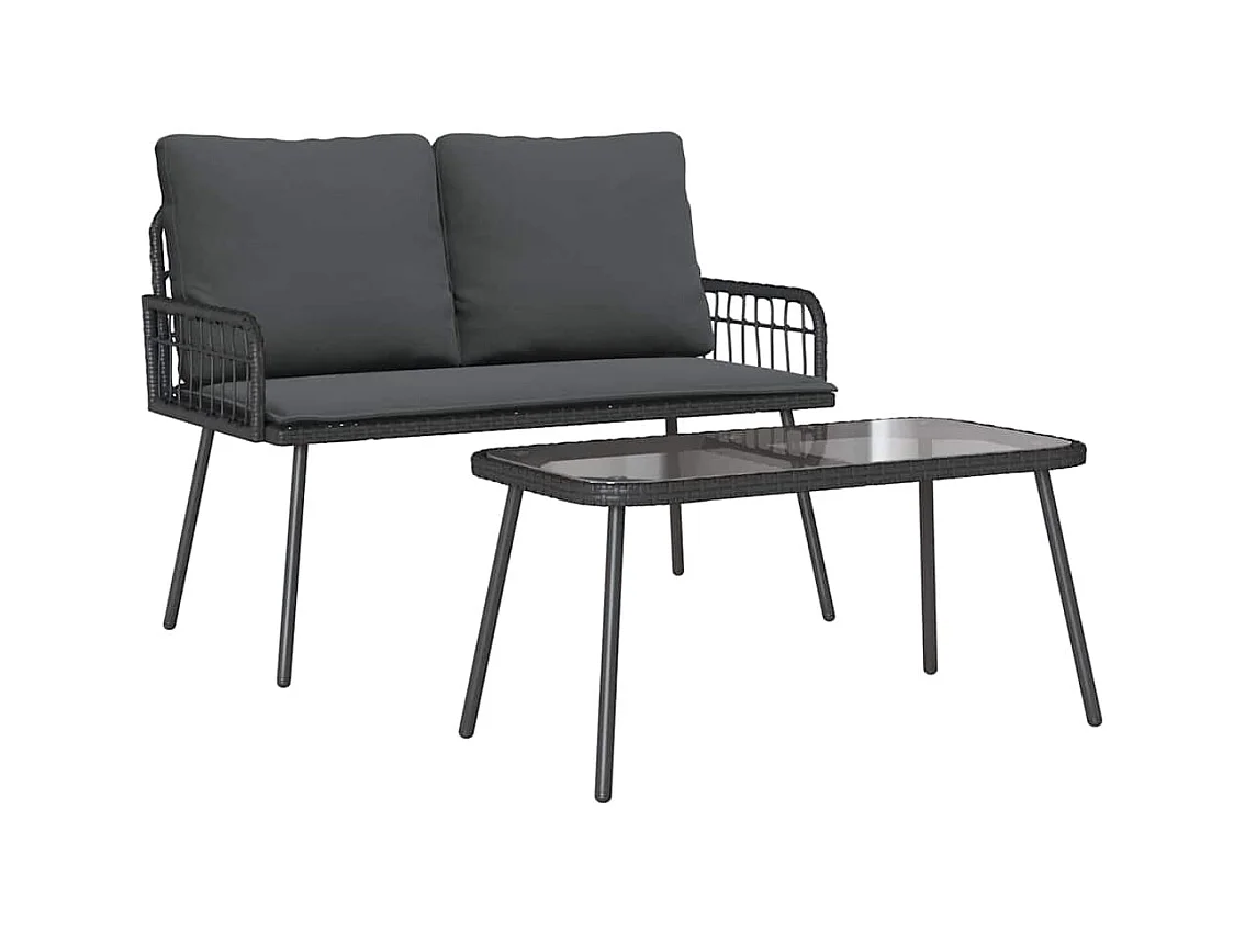 Ensemble de salle à manger jardin avec coussins en poly rattan noir