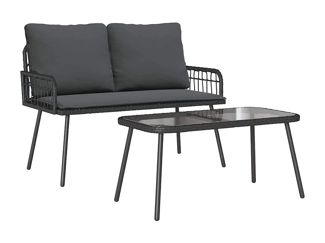 Ensemble de salle à manger jardin avec coussins en poly rattan noir