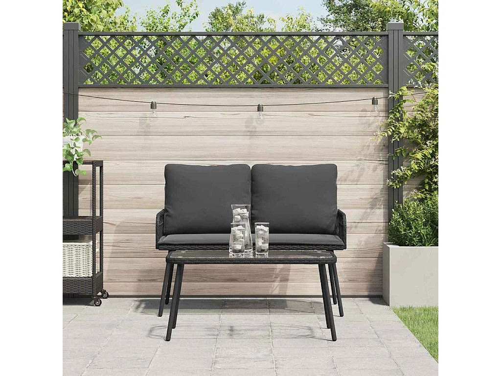 Ensemble de salle à manger jardin avec coussins en poly rattan noir