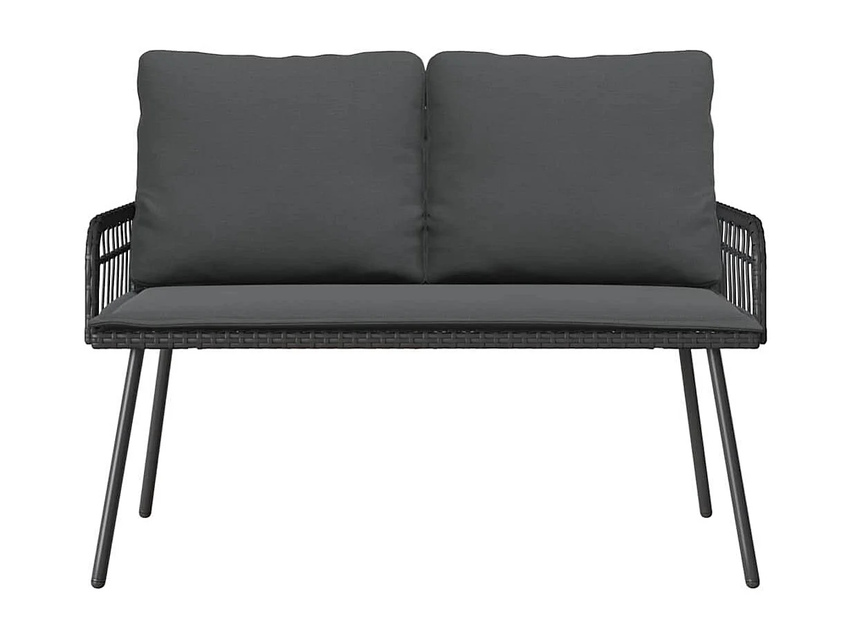 Ensemble de salle à manger jardin avec coussins en poly rattan noir