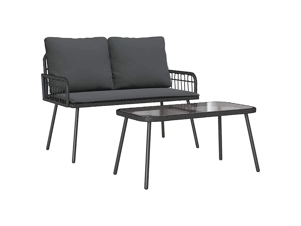 Ensemble de salle à manger jardin avec coussins en poly rattan noir
