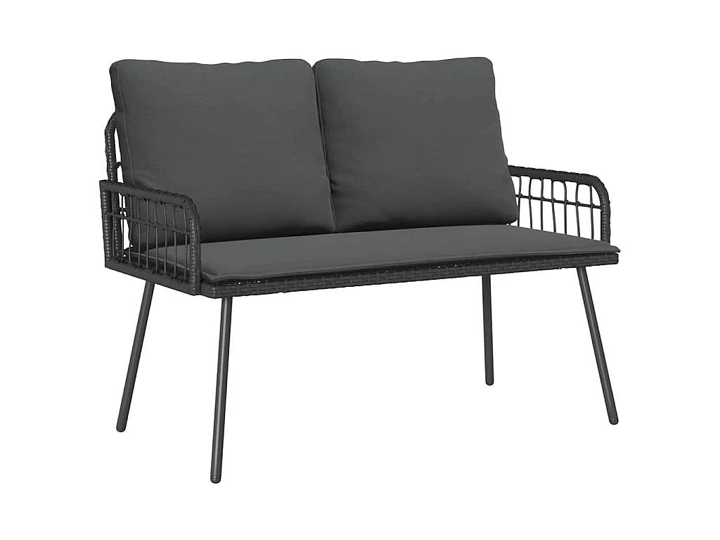 Ensemble de salle à manger jardin avec coussins en poly rattan noir