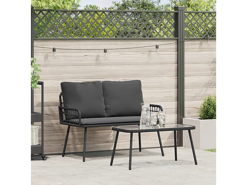 Ensemble de salle à manger jardin avec coussins en poly rattan noir