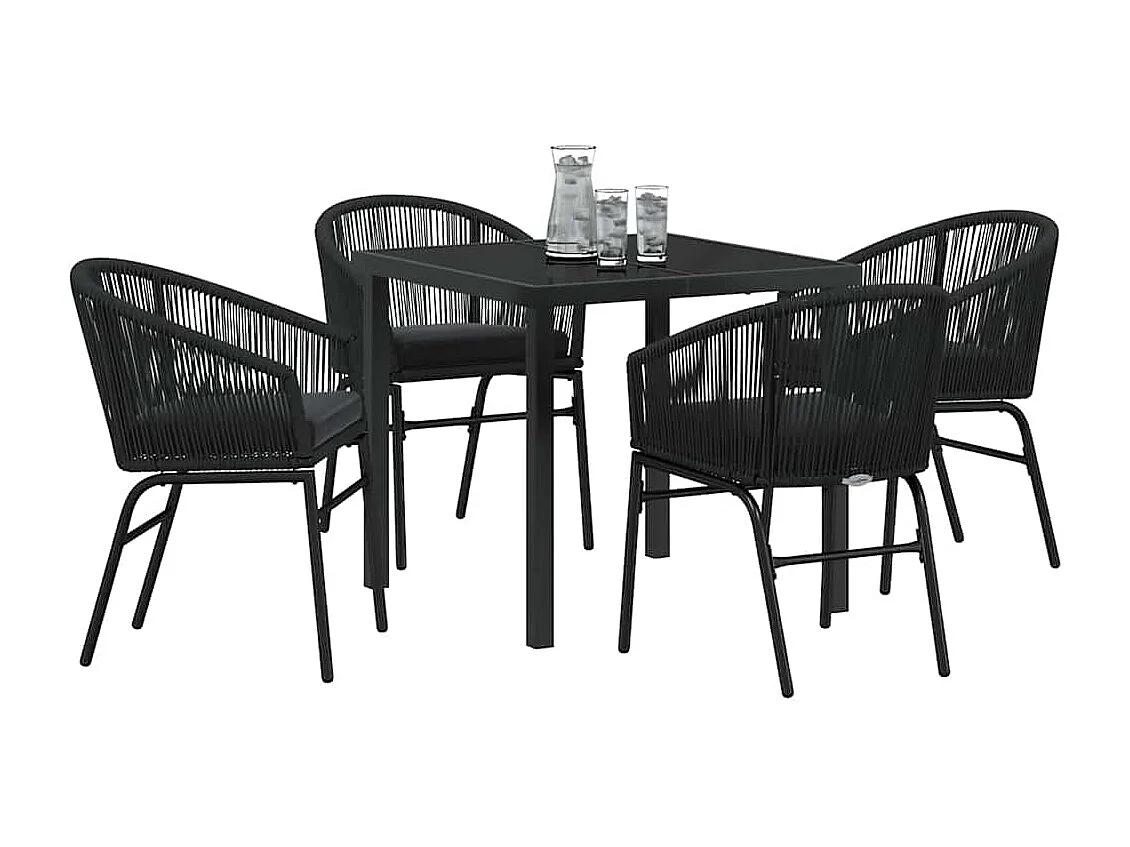 Juego de comedor de jardín de 5 piezas - Ratán sintético negro