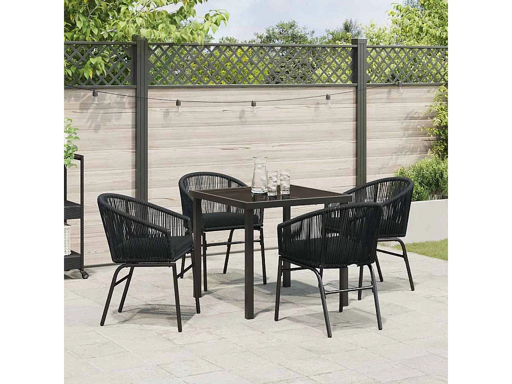 Juego de comedor de jardín de 5 piezas - Ratán sintético negro