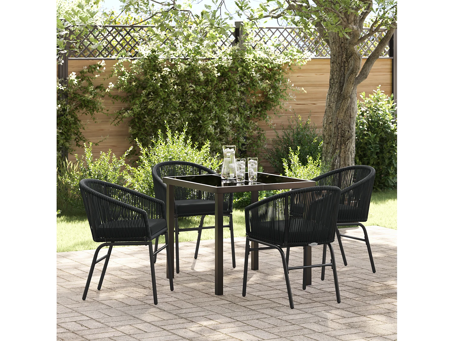 Juego de comedor de jardín de 5 piezas - Ratán sintético negro