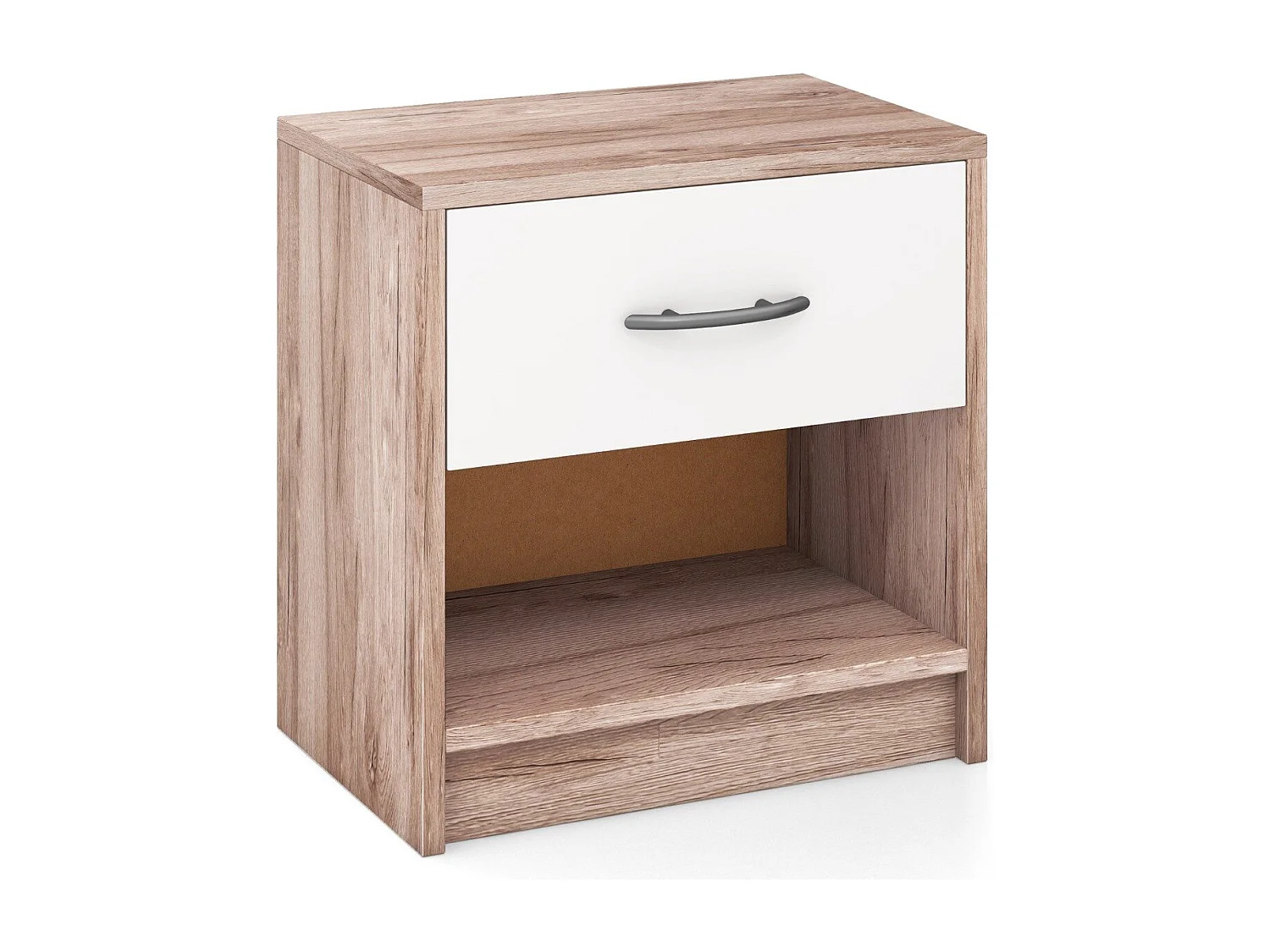 Nachttisch mit Schublade Kleiner Beistelltisch mit offenem Fach 38,5 x 28 x 40,5 cm Eiche + Weiß