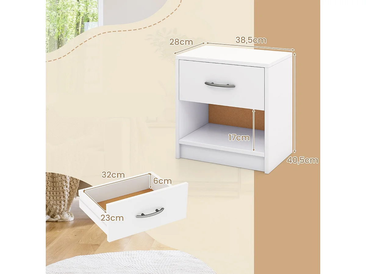 Table de Chevet avec Étagère de Rangement Ouverte Table Compacte Blanc