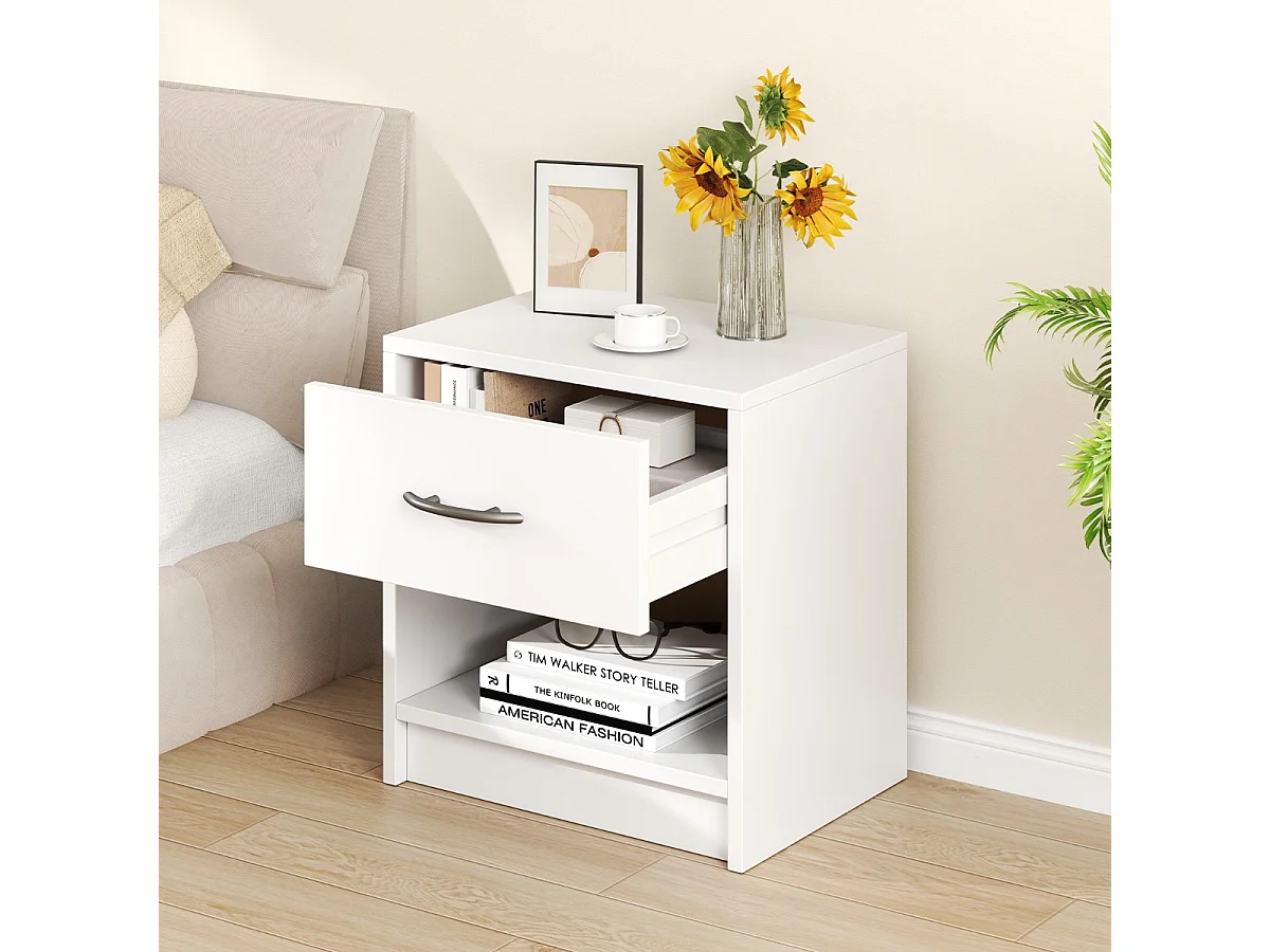 Table de Chevet avec Étagère de Rangement Ouverte Table Compacte Blanc