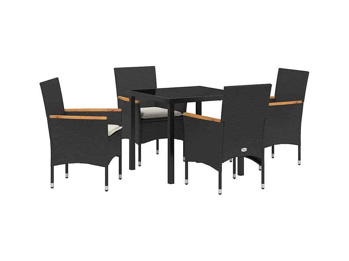 Set da pranzo da giardino 5 pezzi con cuscini in polyrattan nero