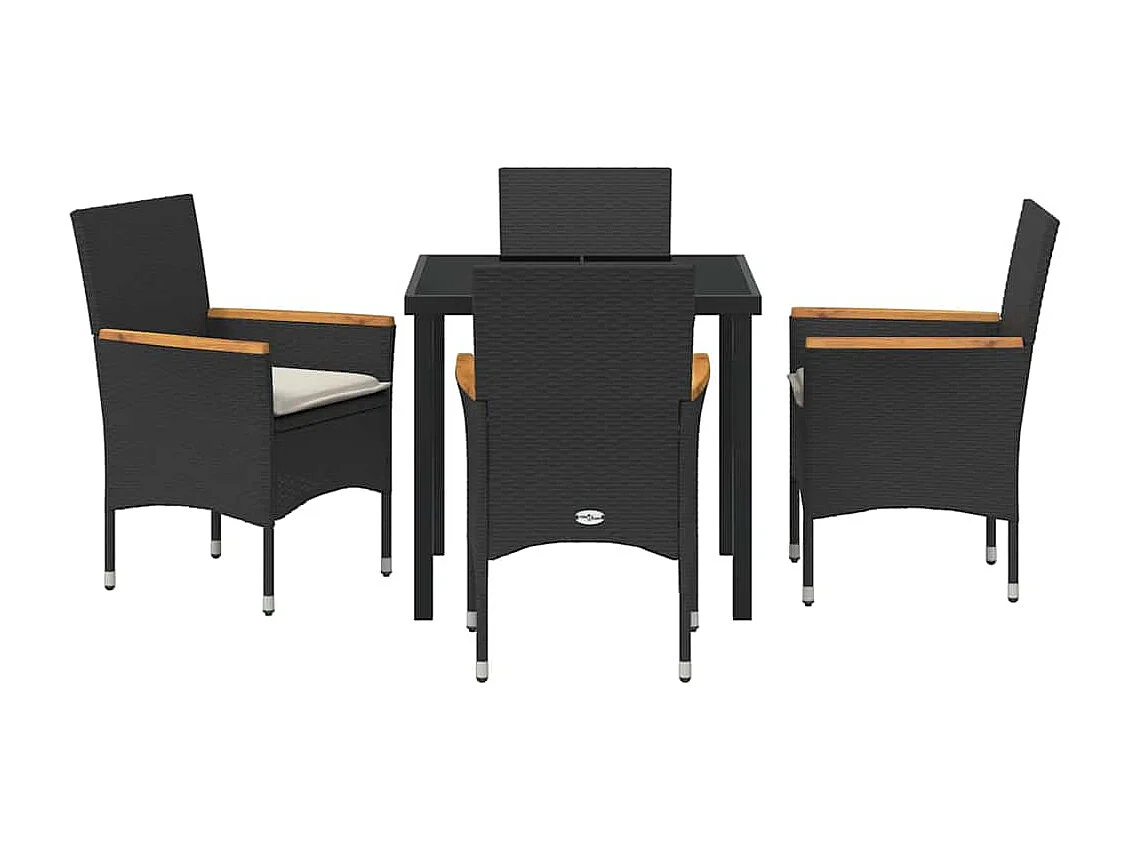 Set da pranzo da giardino 5 pezzi con cuscini in polyrattan nero