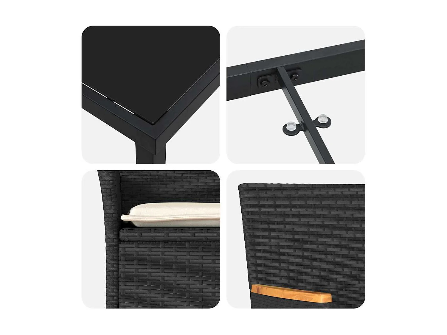 Set da pranzo da giardino 5 pezzi con cuscini in polyrattan nero