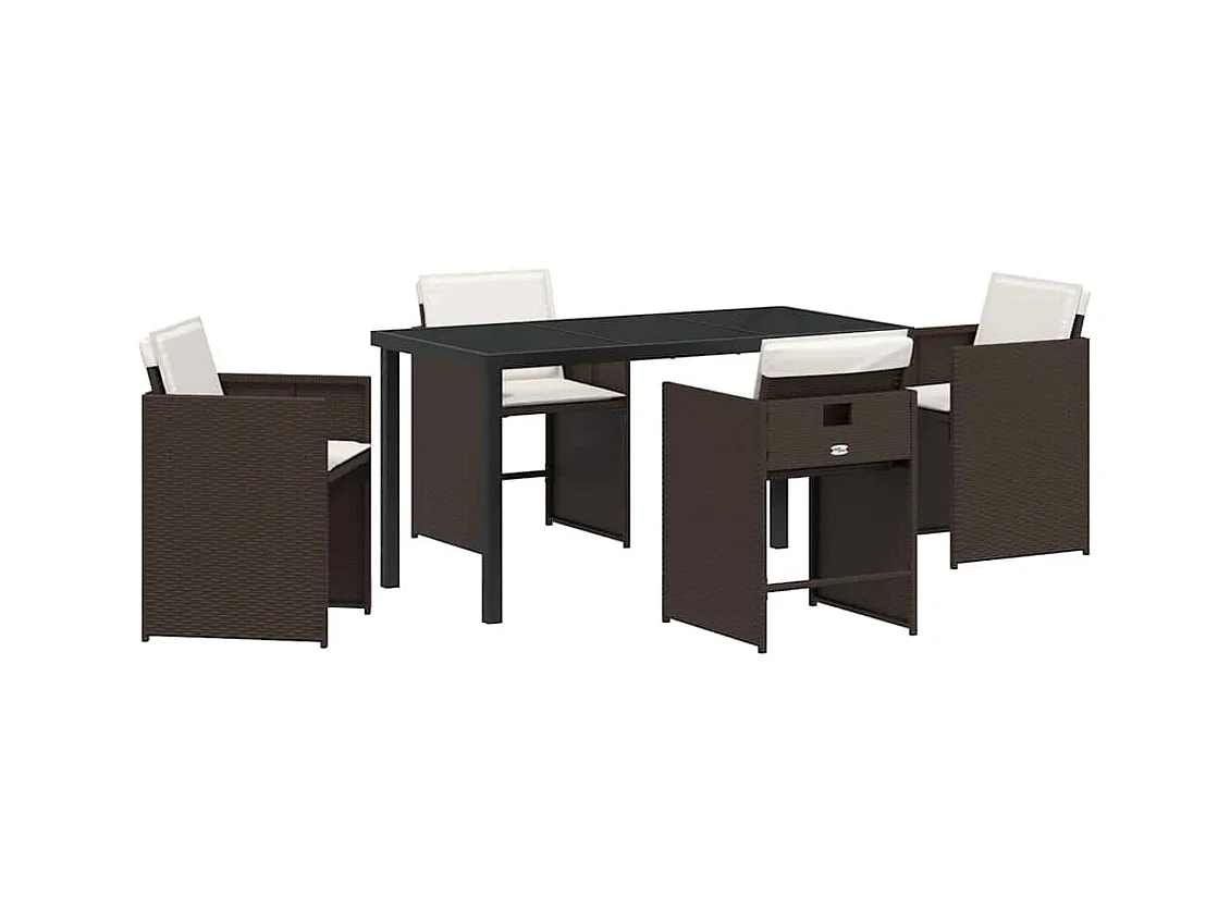 Set da pranzo da giardino 5 pezzi con cuscini in polyrattan marrone