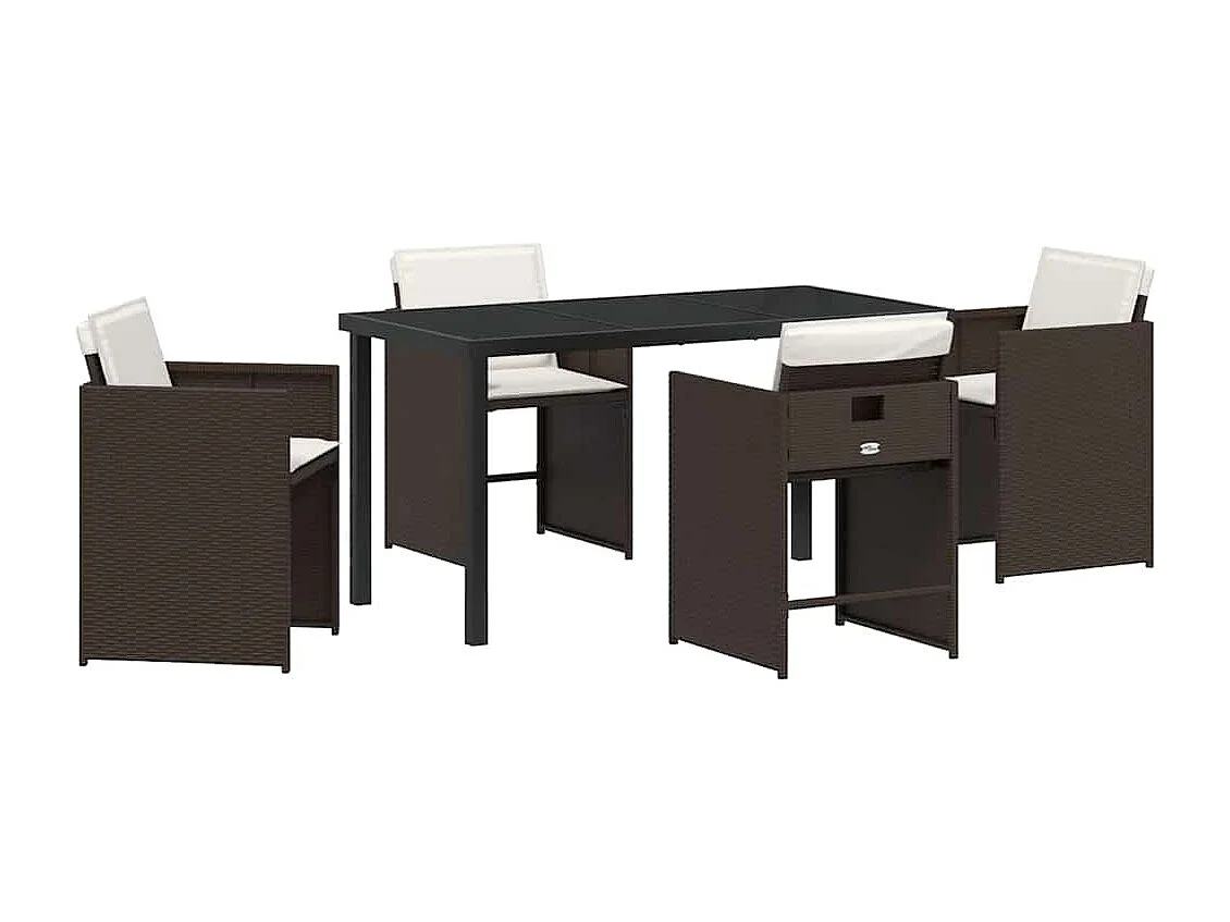 Ensemble de Salle à Manger de Jardin 5 Pièces avec Coussins Marron Poly Rattan