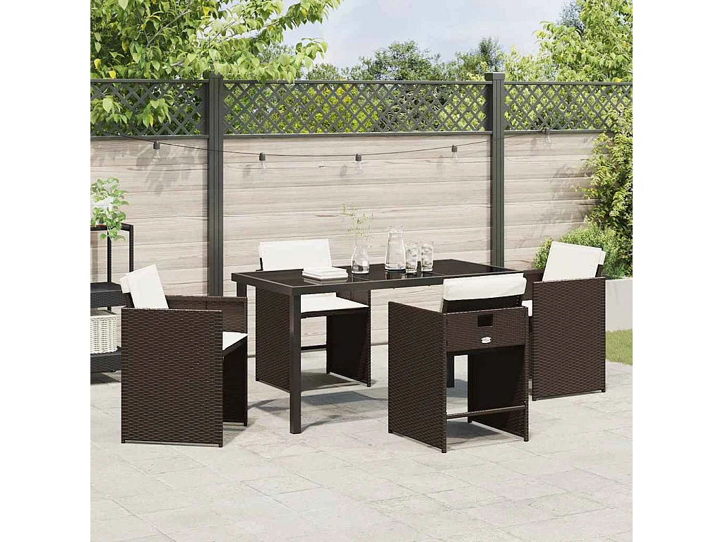 Ensemble de Salle à Manger de Jardin 5 Pièces avec Coussins Marron Poly Rattan