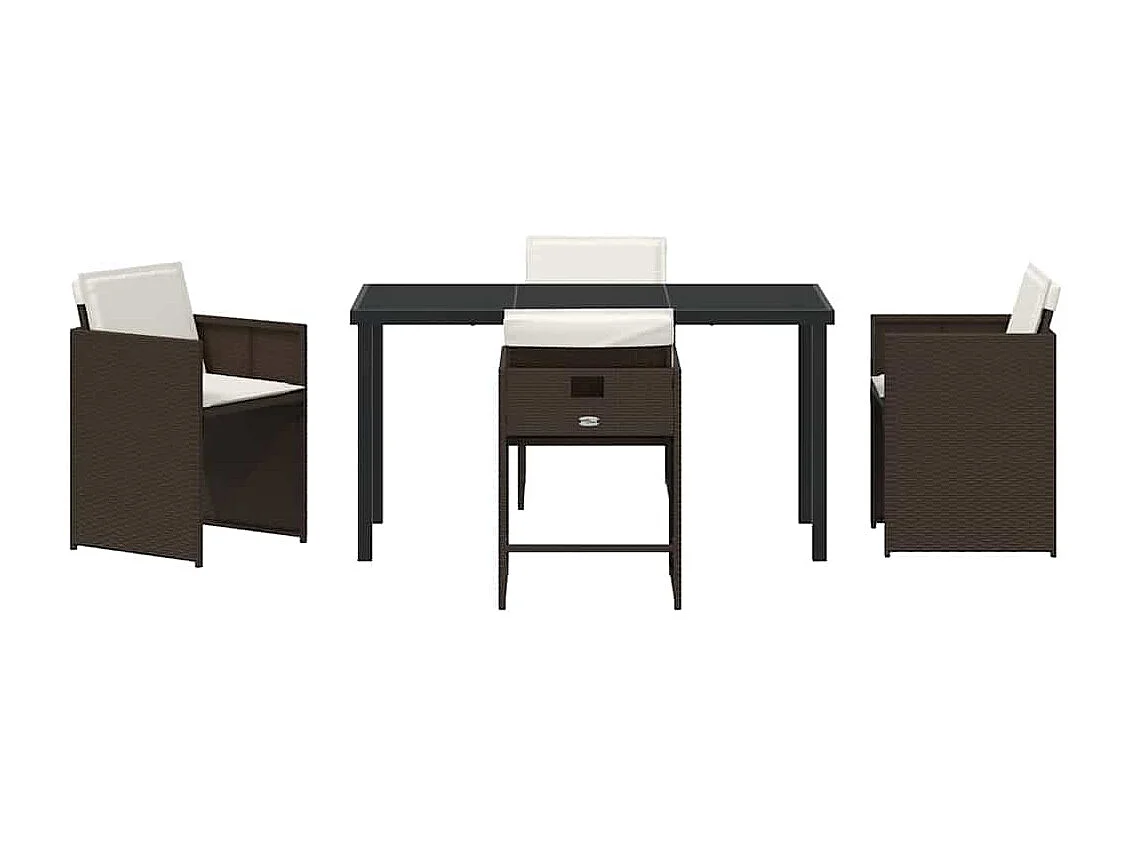 Ensemble de Salle à Manger de Jardin 5 Pièces avec Coussins Marron Poly Rattan