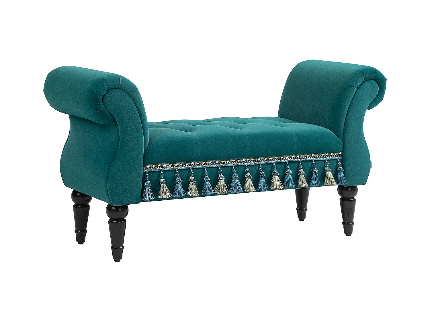 Banc de salon avec rembourrage en velours, design vintage, cadre en bois, vert (117x40x58 cm)