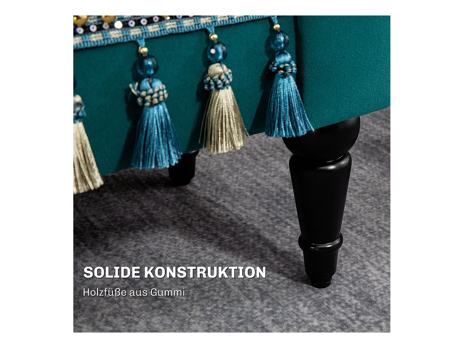 Banc de salon avec rembourrage en velours, design vintage, cadre en bois, vert (117x40x58 cm)