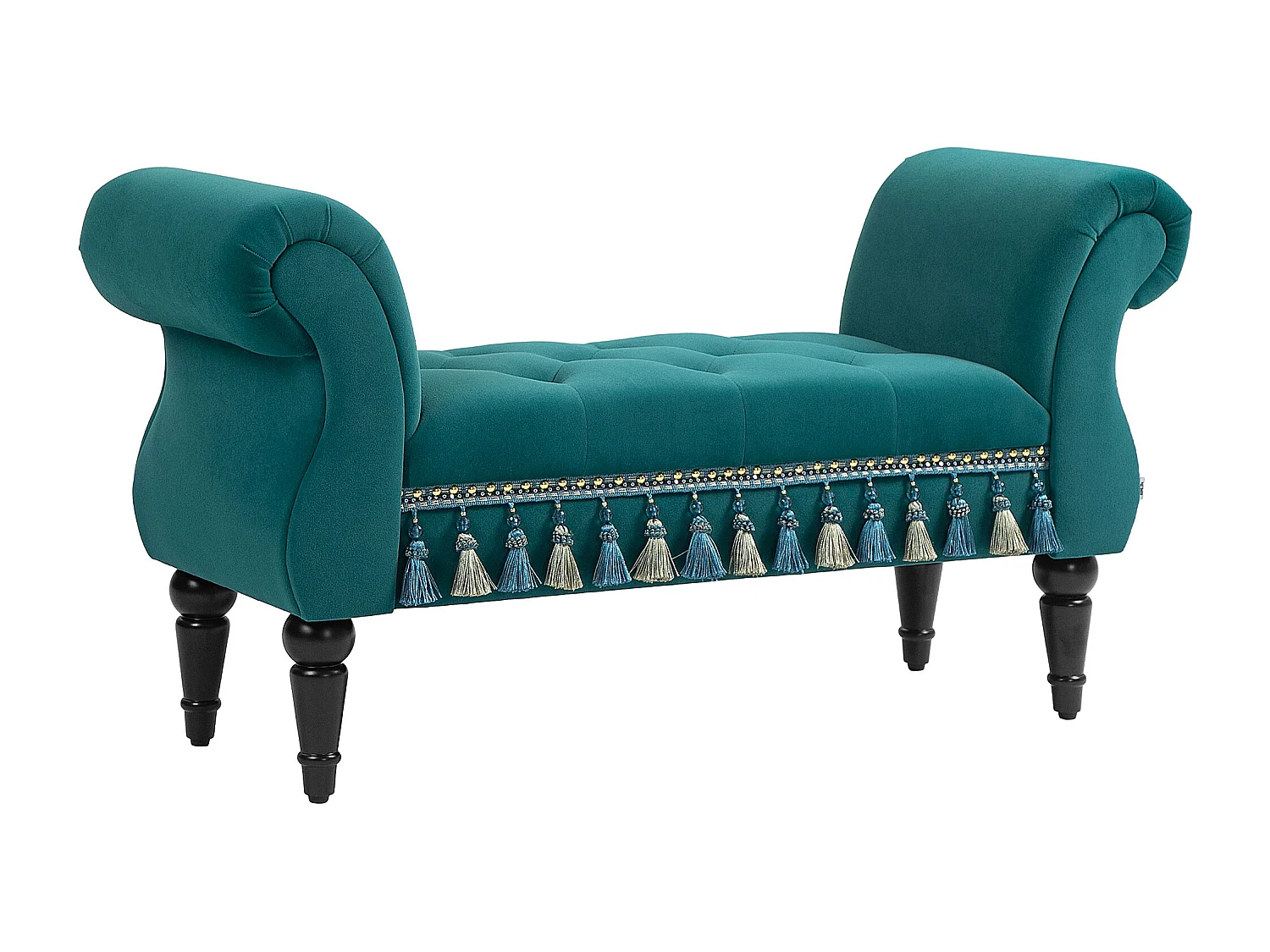 Banc de salon avec rembourrage en velours, design vintage, cadre en bois, vert (117x40x58 cm)