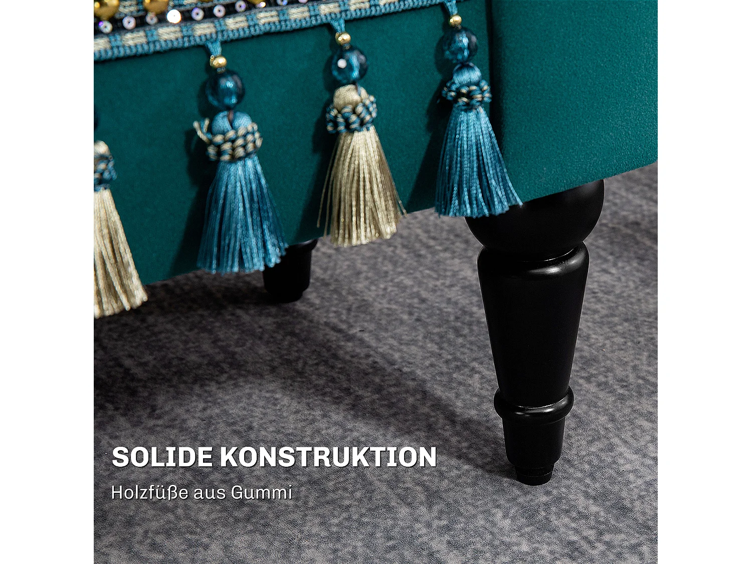 Banc de salon avec rembourrage en velours, design vintage, cadre en bois, vert (117x40x58 cm)