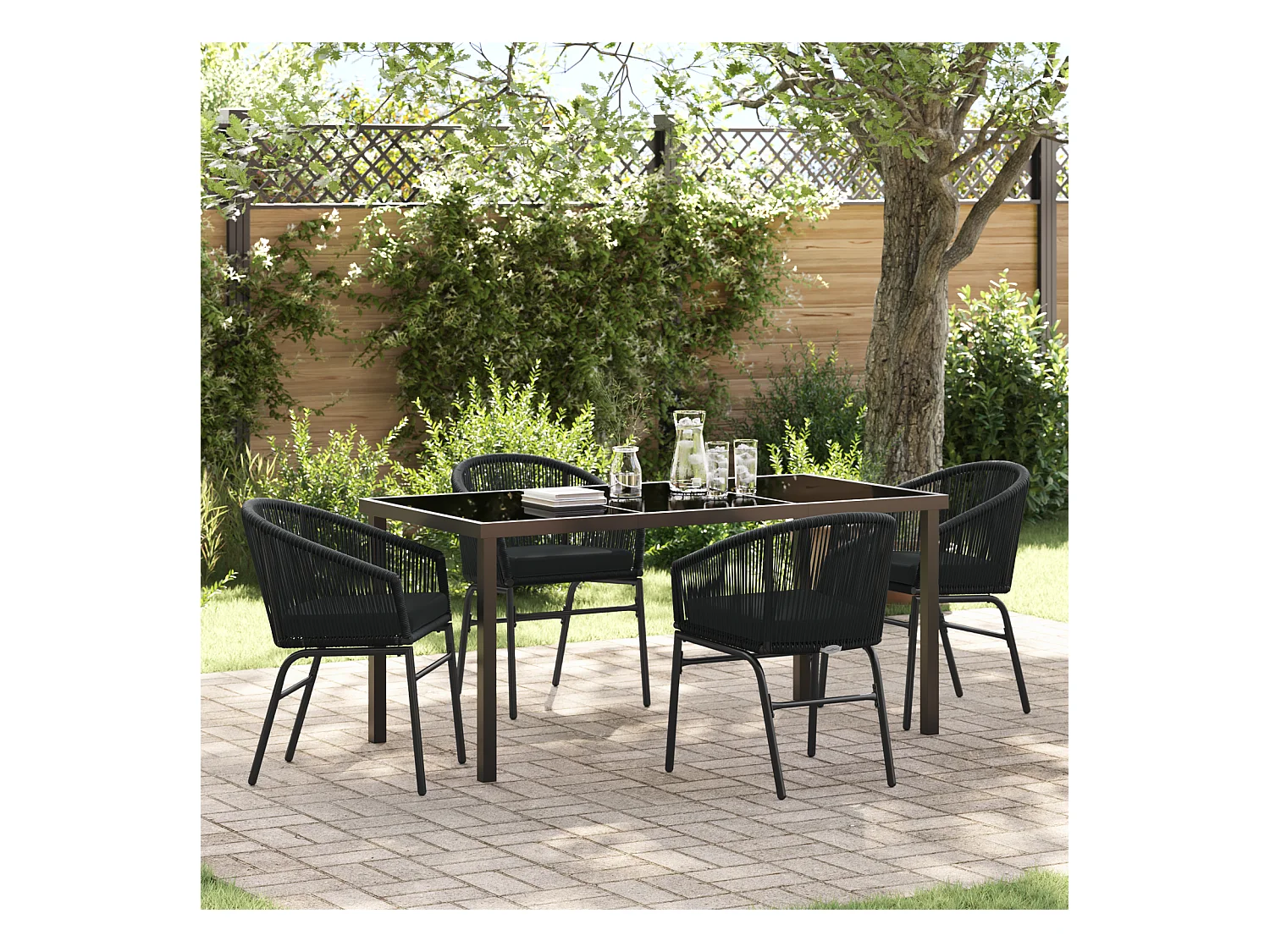 5-delige tuinset - zwart polyrotan