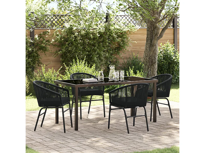 Set da pranzo da giardino 5 pezzi - Polyrattan nero