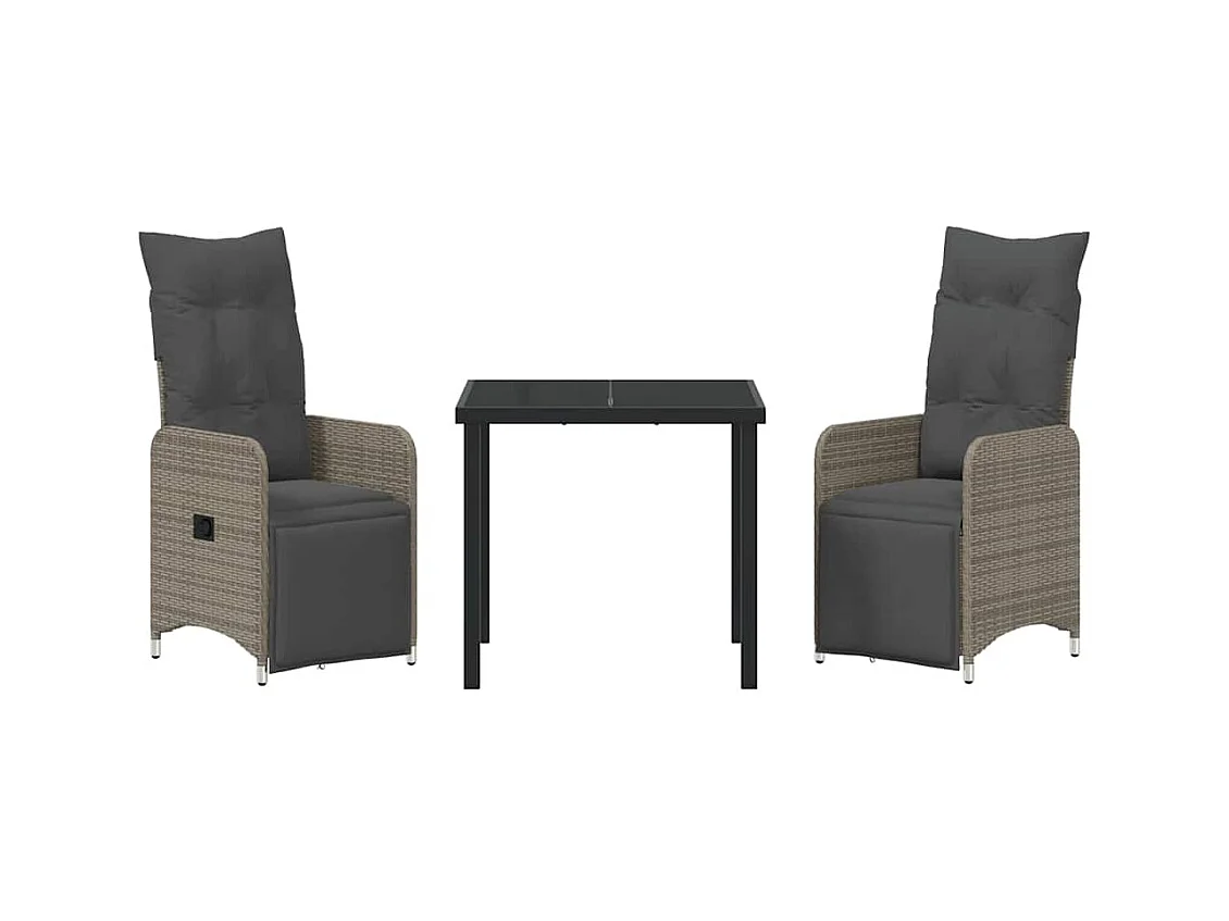 Set de Salle à Manger de Jardin 3 Pièces avec Coussins Rattan Poly Gris