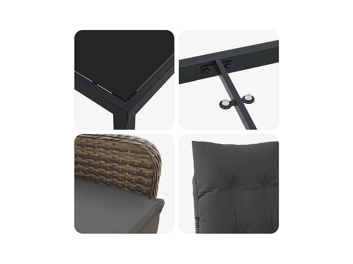 Set de Salle à Manger de Jardin 3 Pièces avec Coussins Rattan Poly Gris
