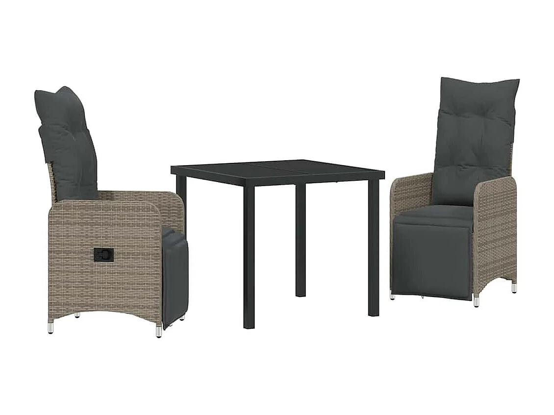 Set de Salle à Manger de Jardin 3 Pièces avec Coussins Rattan Poly Gris