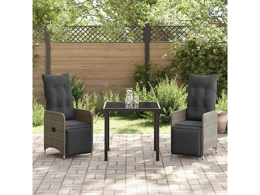 Set de Salle à Manger de Jardin 3 Pièces avec Coussins Rattan Poly Gris