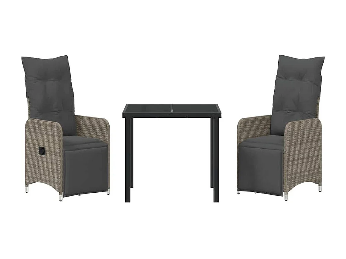 Set de Salle à Manger de Jardin 3 Pièces avec Coussins Rattan Poly Gris